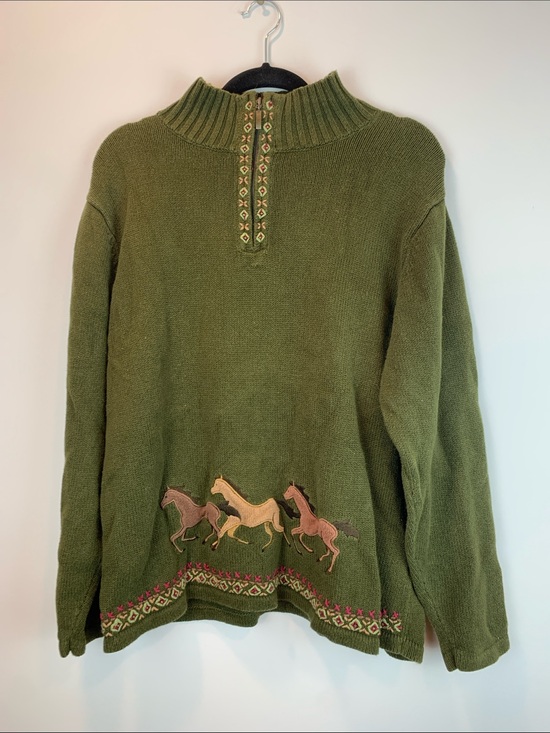 Mandal Bay Sweaters - Mandal Bay horse sweater sz XL western ranch grandmacore whimsy embroidered *